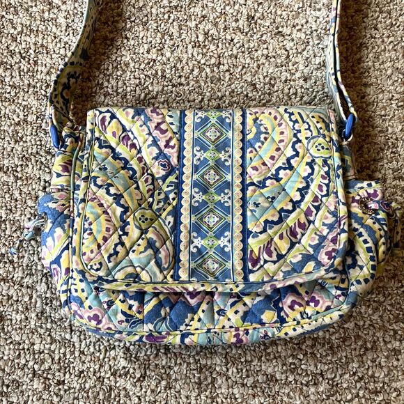 Vera Bradley Capri Blue Lindsay Shoulder Bag Purse Paisley Colorful Crossbody - Picture 1 of 13